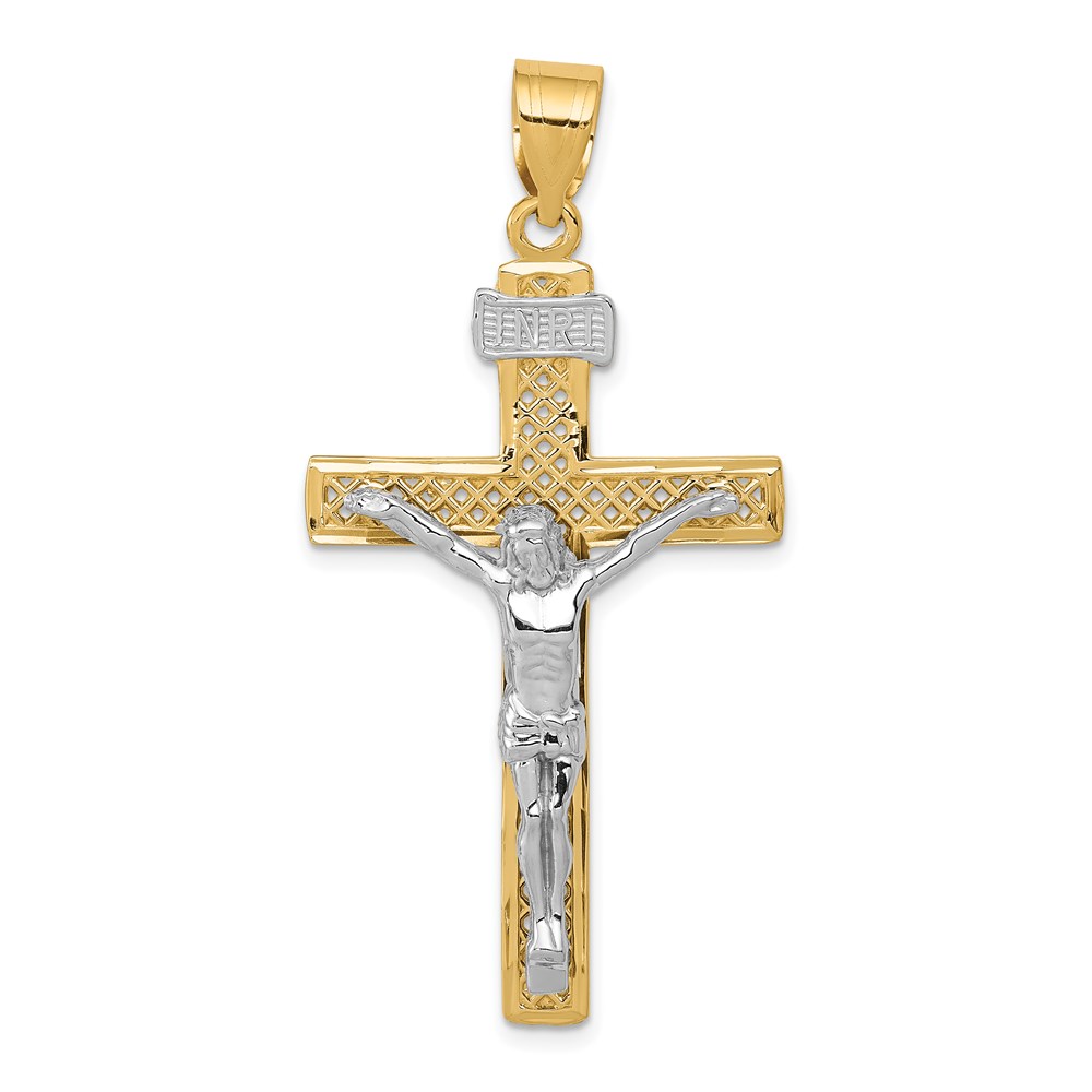 M2595.jpg 14K Two-tone Diamond-cut Lattice Cross with Crucifix Pendant - Image 1