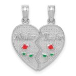 14k White Gold Enameled Flowers MOTHER - DAUGHTER 2-Piece Break-apart Pendant