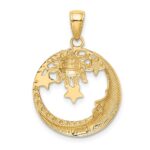 14k and White Rhodium Diamond-cut Moon/Stars/Sun Pendant - Image 3