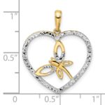 14k and White Rhodium Diamond-cut Dragonfly in Heart Pendant - Image 4