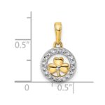 14k and White Rhodium Diamond-cut Clover in Circle Pendant - Image 4