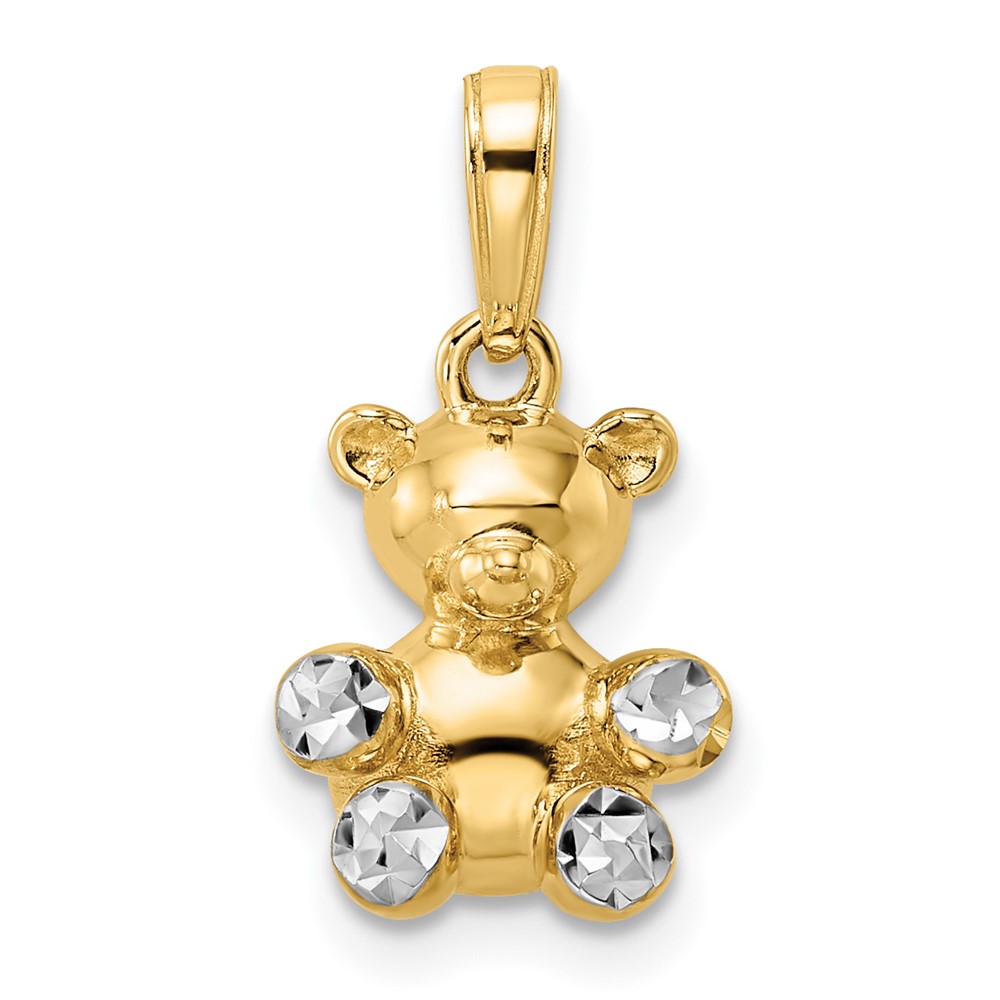 M2924.jpg 14k and White Rhodium 3-D Diamond-cut Teddy Bear Pendant - Image 1