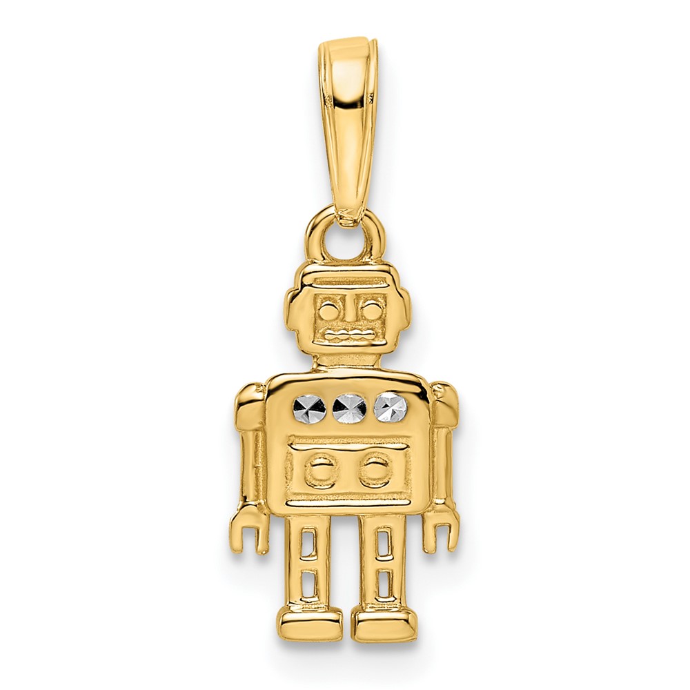 M2929.jpg 14k and White Rhodium Diamond-cut Robot Pendant - Image 1