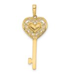 14k and White Rhodium Diamond-cut Heart Filigree Key Pendant - Image 3