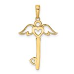 14k and White Rhodium Diamond-cut Heart/Angel Wings Key Pendant - Image 3