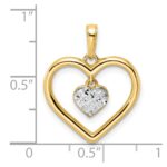 14k and White Rhodium Diamond-cut Heart Dangle in Heart Pendant - Image 4