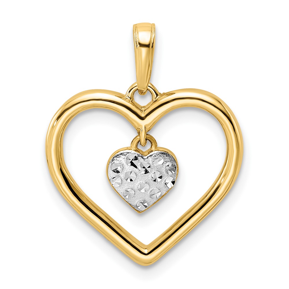 M2937.jpg 14k and White Rhodium Diamond-cut Heart Dangle in Heart Pendant - Image 1