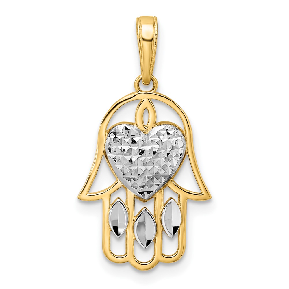 M2940.jpg 14k and White Rhodium Diamond-cut Heart Hamsa Pendant - Image 1