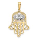 14k and White Rhodium Diamond-cut Filigree Evil Eye Hamsa Pendant