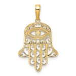 14k and White Rhodium Diamond-cut Filigree Evil Eye Hamsa Pendant - Image 3