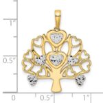 14k and White Rhodium Diamond-cut Heart Tree of Life Pendant - Image 4