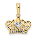 14k and White Rhodium Diamond-cut Heart Crown Pendant