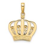 14k and White Rhodium Diamond-cut Crown Pendant - Image 3