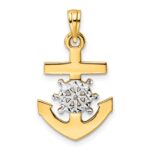 14k and White Rhodium Diamond-cut Anchor and Ship's Wheel Pendant