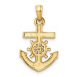 14k and White Rhodium Diamond-cut Anchor and Ship's Wheel Pendant - Image 3