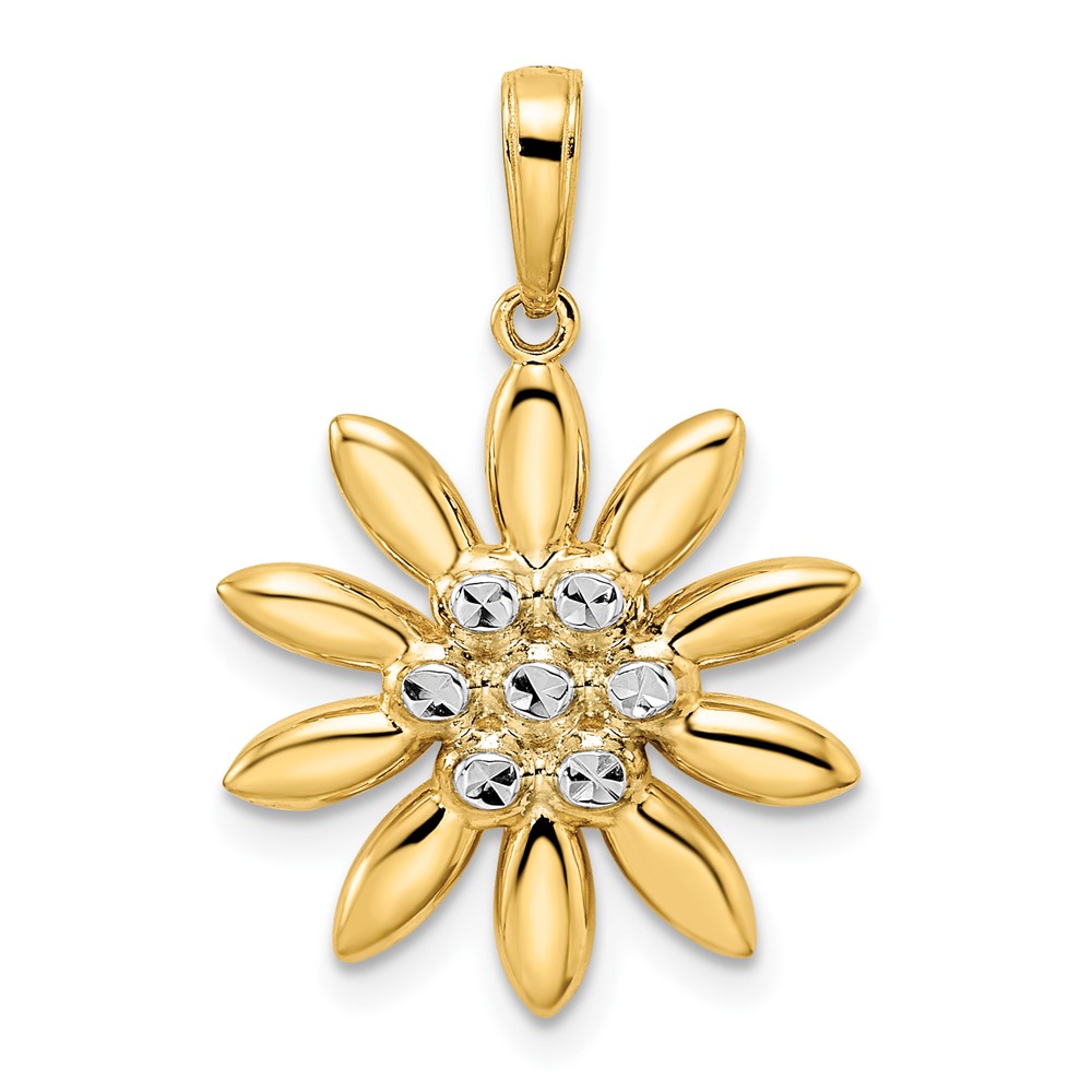 M2985.jpg 14K and White Rhodium Diamond-cut Flower Pendant - Image 1