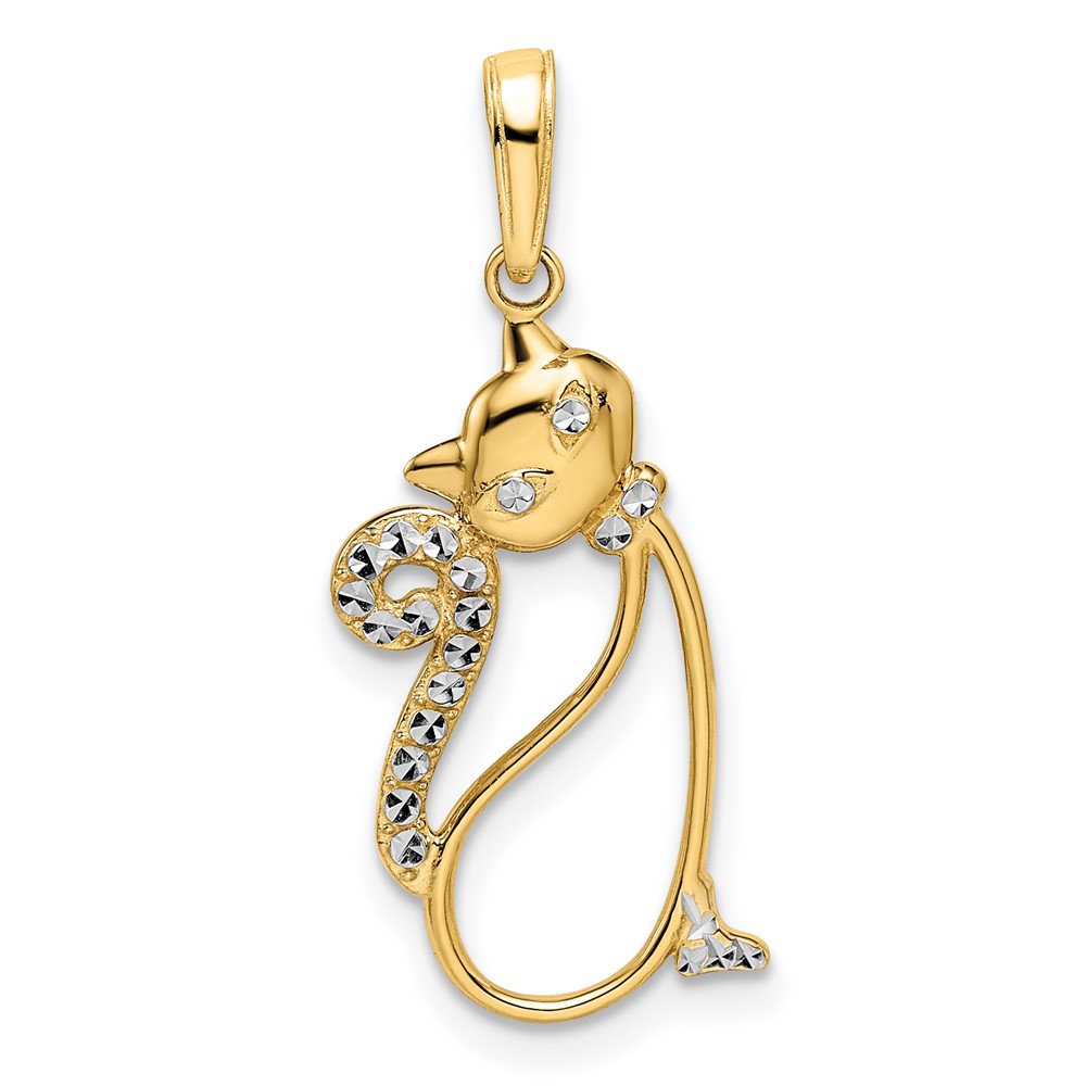 M3002.jpg 14k and White Rhodium Diamond-cut Cat Pendant - Image 1