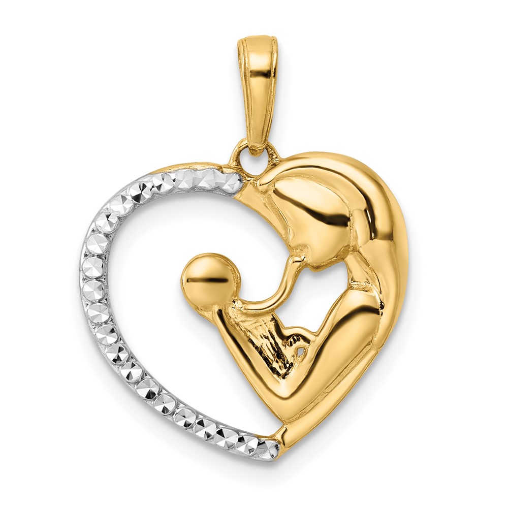 M3017.jpg 14k and White Rhodium Diamond-cut Mother and Baby Heart Pendant - Image 1