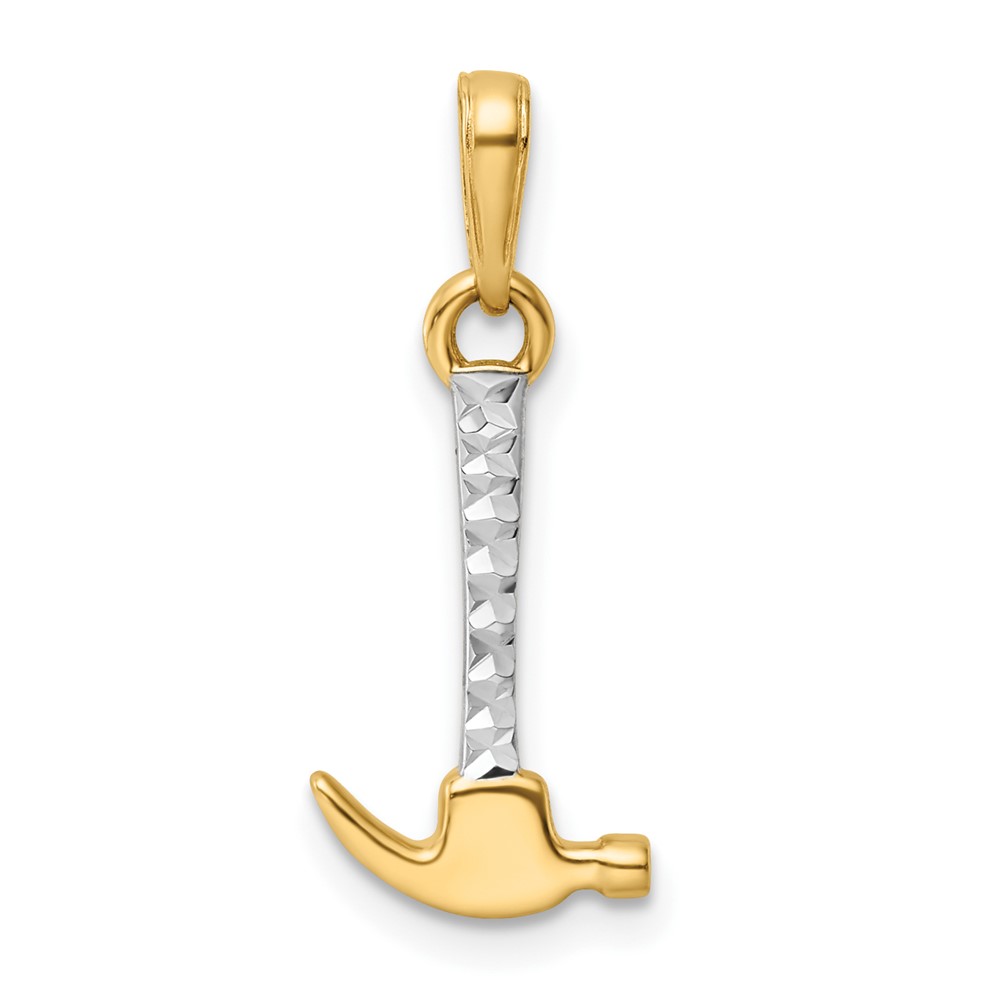 M3018.jpg 14k and White Rhodium Diamond-cut Hammer Pendant - Image 1