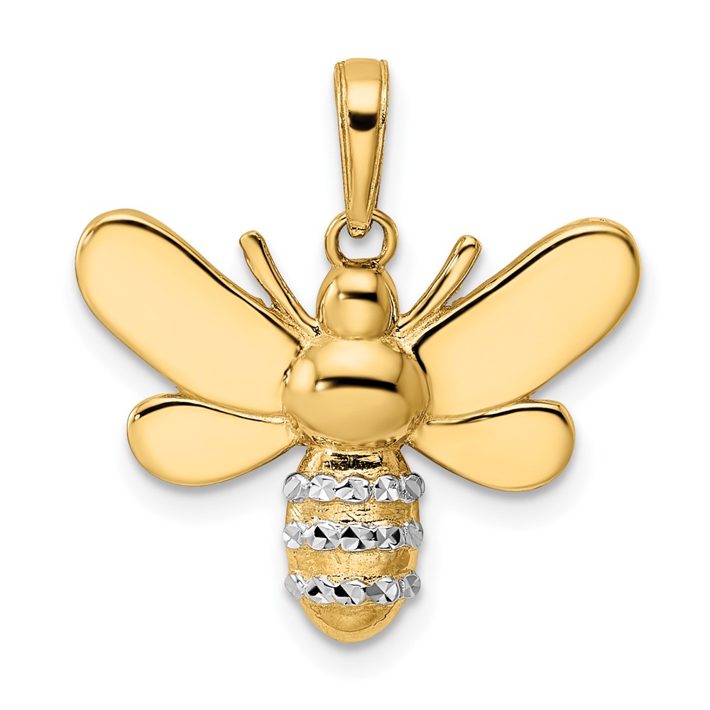 M3021.jpg 14k and White Rhodium Diamond-cut Bumblebee Pendant - Image 1