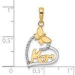 14K with White Rhodium Diamond-cut Butterfly and MOM in Heart Pendant - Image 2