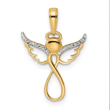 14K and White Rhodium Diamond-cut Infinity Angel Pendant