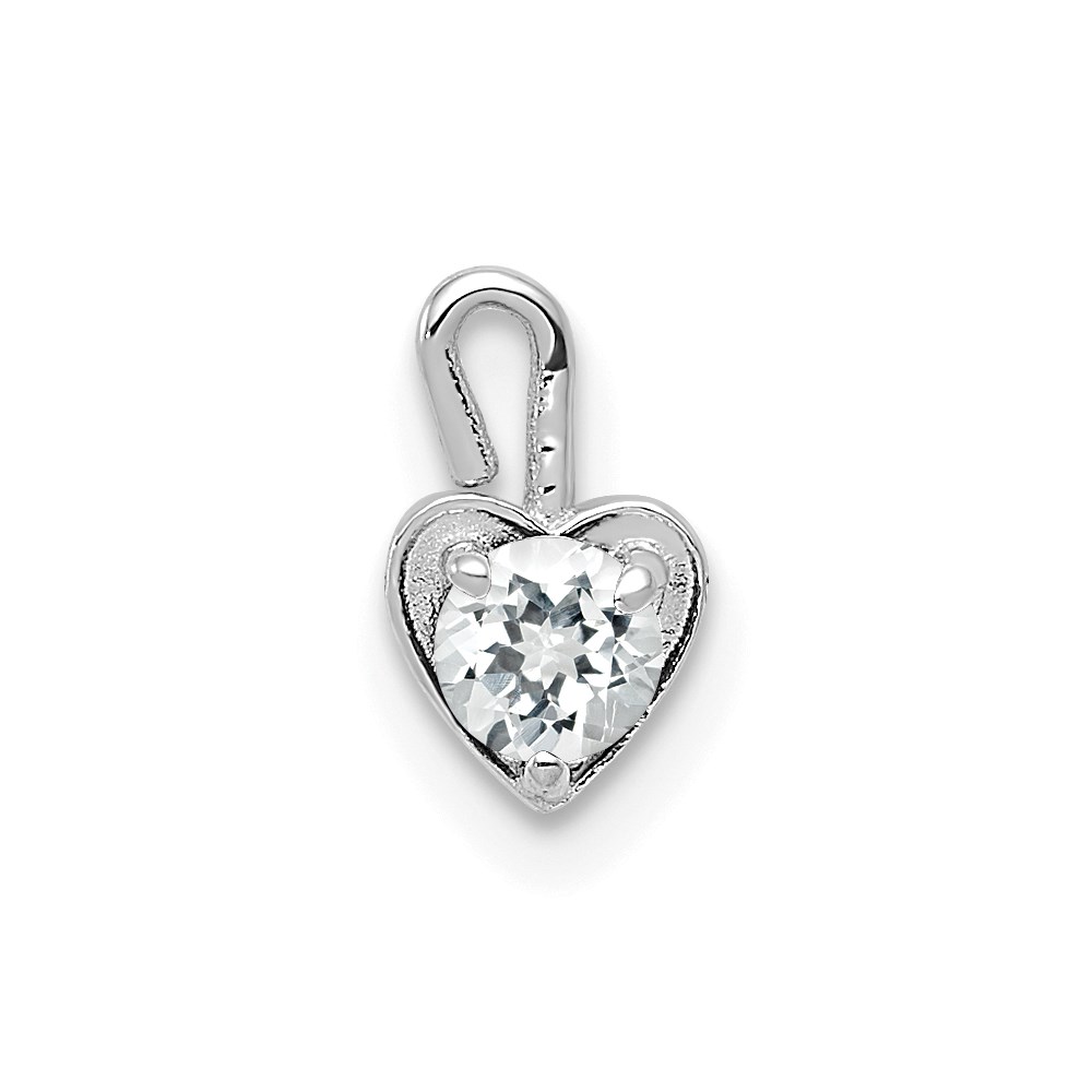 M346W.jpg 14k White Gold April Synthetic Birthstone Heart Charm - Image 1