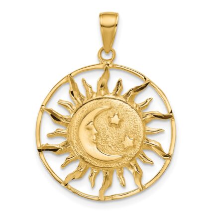14k Diamond-cut Sun with Moon and Stars Charm