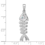 Sterling Silver Rhodium-plated Polished Blue CZ Eye Bonefish Pendant - Image 5