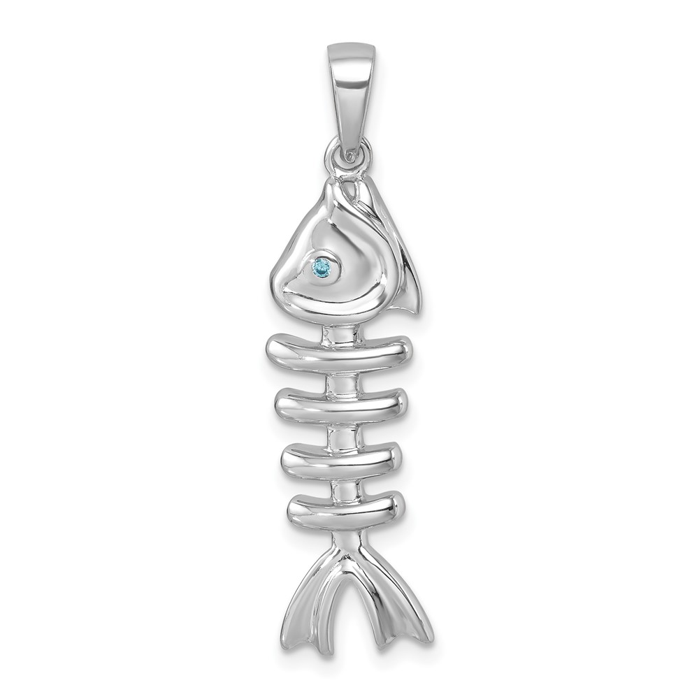 PLP-053.jpg Sterling Silver Rhodium-plated Polished Blue CZ Eye Bonefish Pendant - Image 1