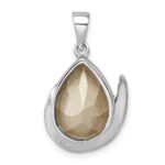 Sterling Silver Rhodium-Plated Polished & Antiqued Crystal Mermaid Tail Pendant - Image 3