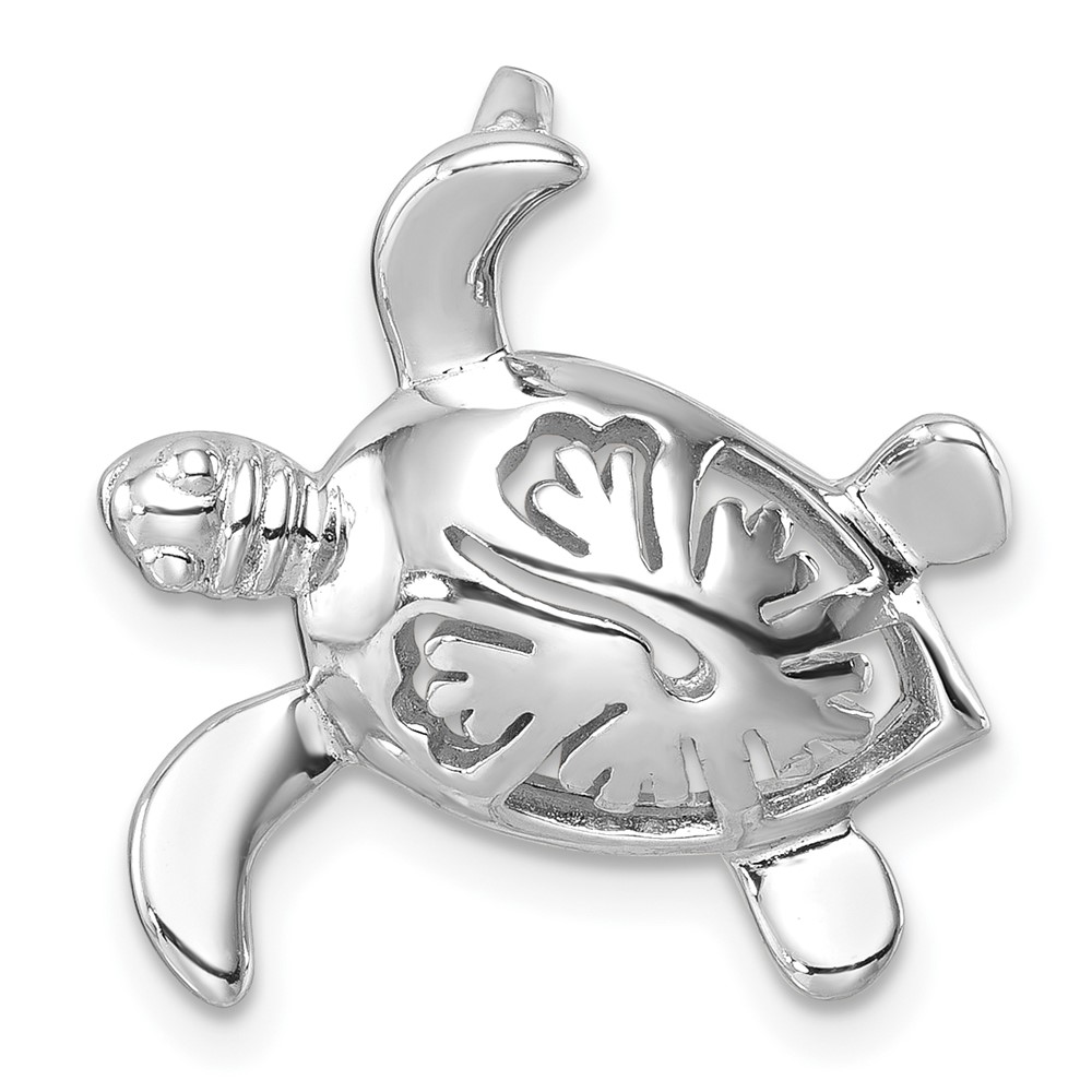PLP-360.jpg Sterling Silver Rhodium-Plated Polished Flower Back Turtle Chain Slide - Image 1