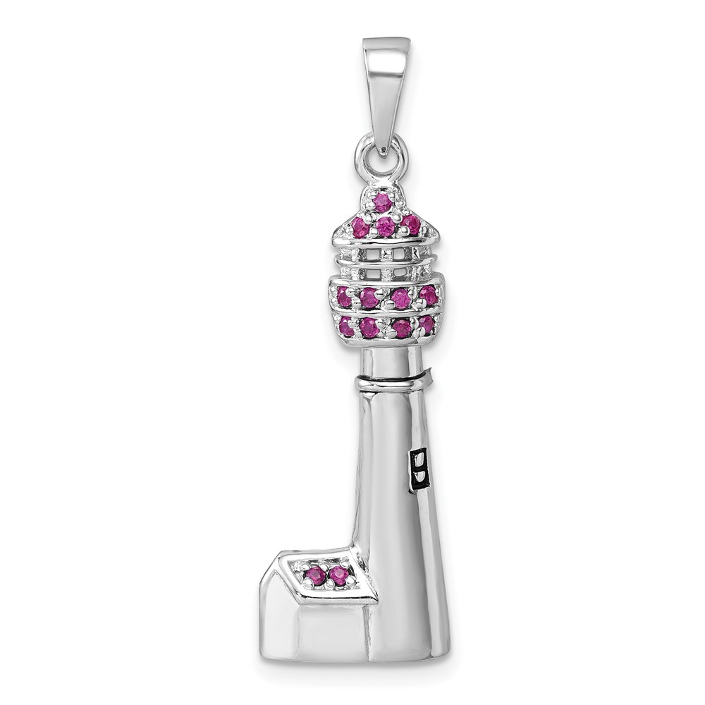 PLP-374CM.jpg Sterling Silver Rhodium-Plated Polished CZ Cape May Lighthouse Pendant - Image 1