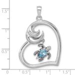 Sterling Silver Rhodium-plated Polished and Antiqued Blue Crystal Turtle Heart with Wave Pendant - Image 5
