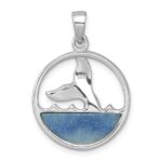 Sterling Silver Rhodium-Plated Polished Blue Aventurine Ocean Whale's Tail Pendant - Image 3