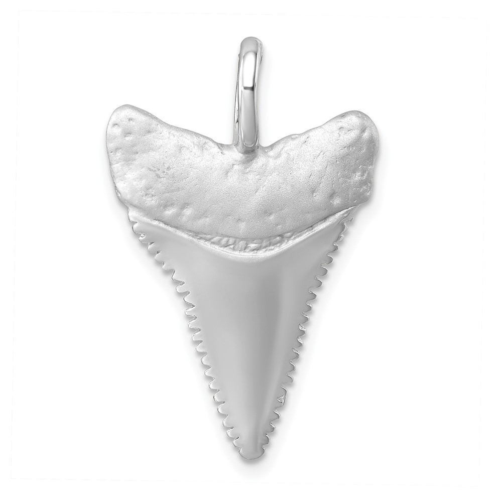 PLP-406.jpg Sterling Silver Rhodium-Plated Brushed and Polished Great White Shark Tooth Pendant - Image 1