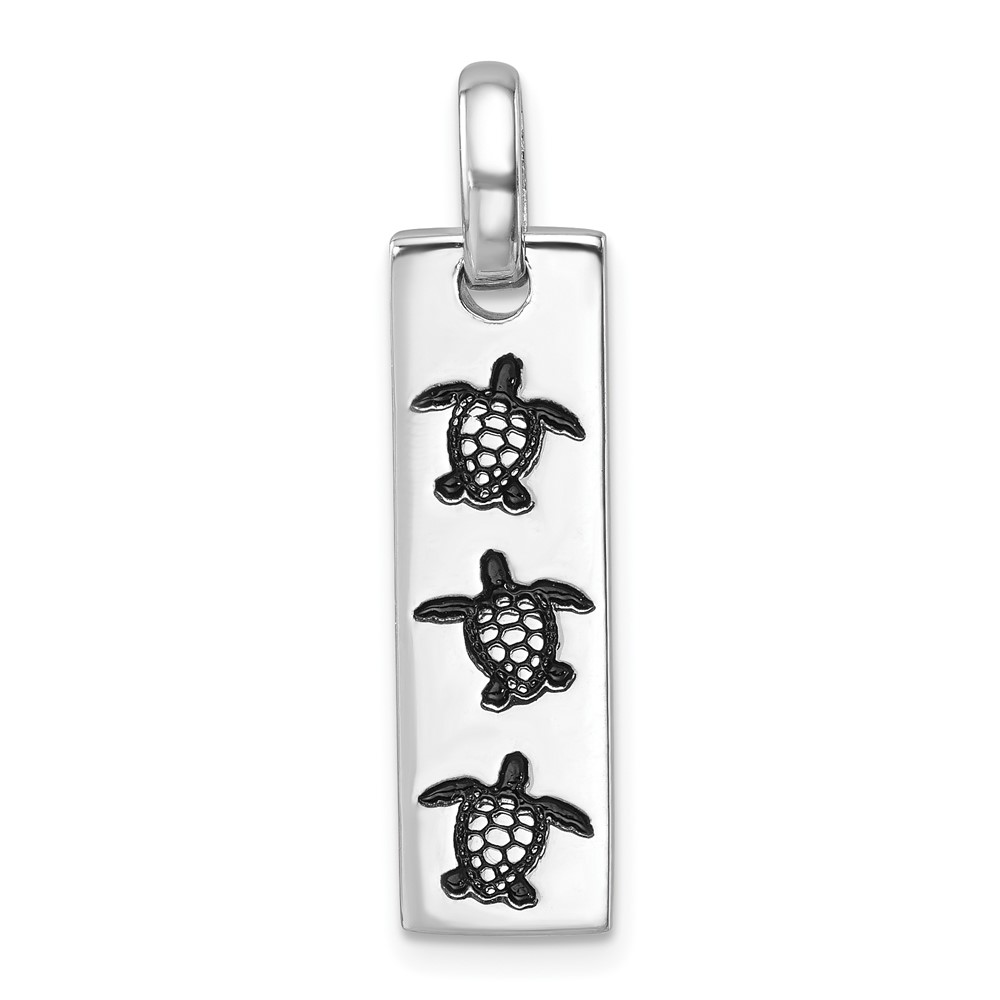 PLP-407.jpg Sterling Silver Rhodium-Plated Antiqued Swimming Turtles Rectangle Pendant - Image 1