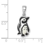Sterling Silver Rhodium-plated Polished Enamel Penguin Pendant - Image 5