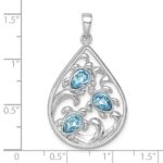 Sterling Silver Rhodium-plated Polished Triple Crystal Turtle Ocean Wave Pendant - Image 5
