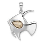 Sterling Silver Rhodium-plated Polished Crystal Angel Fish Pendant - Image 3