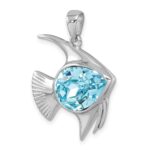Sterling Silver Rhodium-plated Polished Crystal Angel Fish Pendant - Image 4