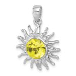 Sterling Silver Rhodium-Plated Polished Yellow Crystal Sun Pendant - Image 4