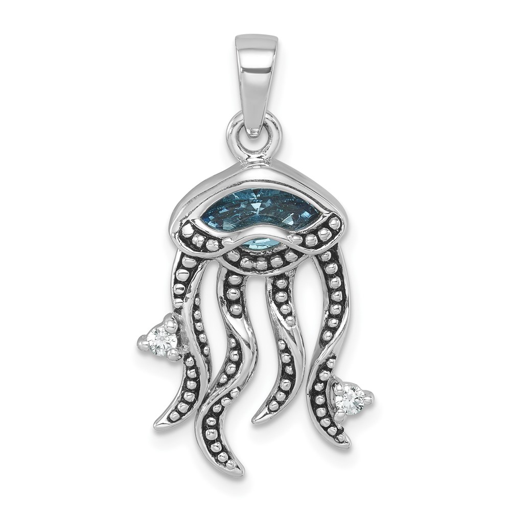 PLP-515.jpg Sterling Silver Rhodium-plated Polished Crystal and CZ Jelly Fish Pendant - Image 1