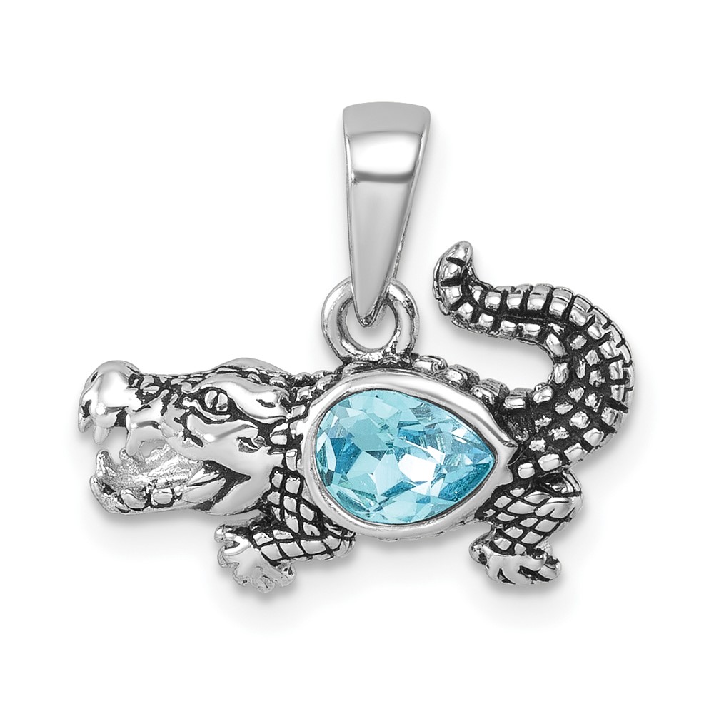 PLP-564.jpg Sterling Silver Rhodium-plated Antiqued Crystal Inlay Alligator Pendant - Image 1