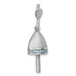 Sterling Silver Rhodium-Plated Brushed Blue CZ Buoy Pendant - Image 2