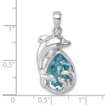 Sterling Silver Rhodium-plated Polished Crystal Dolphin Pendant - Image 5