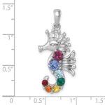 Sterling Silver Rhodium-plated Polished Multi-Color Crystal Seahorse Pendant - Image 5