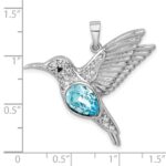 Sterling Silver Rhodium-plated Polished Crystal Hummingbird Pendant - Image 5