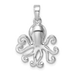 Sterling Silver Rhodium-plated Polished Crystal Octopus Pendant - Image 3