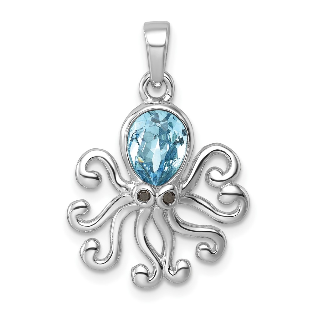 PLP-803.jpg Sterling Silver Rhodium-plated Polished Crystal Octopus Pendant - Image 1
